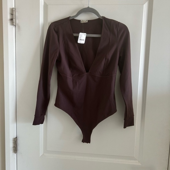 Free People Intimately V Neck Bodysuit Top Brown Medium - Picture 6 of 6